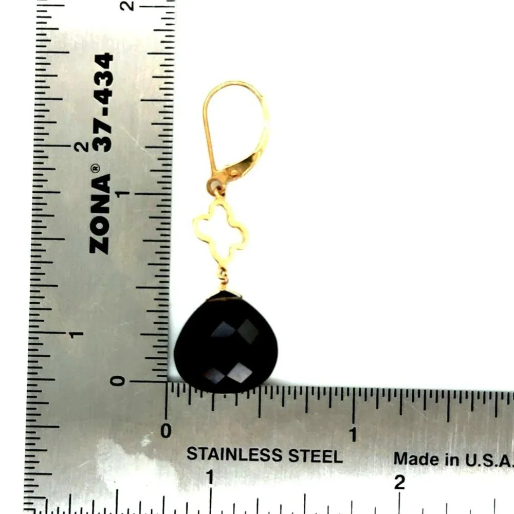 14K‎ Gold Clover Smoky Topaz Dangle Earrings